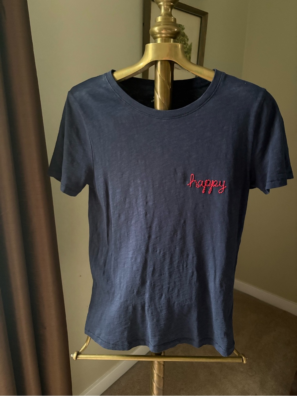 J. Crew Navy Short-Sleeve Tee with White Logo Print